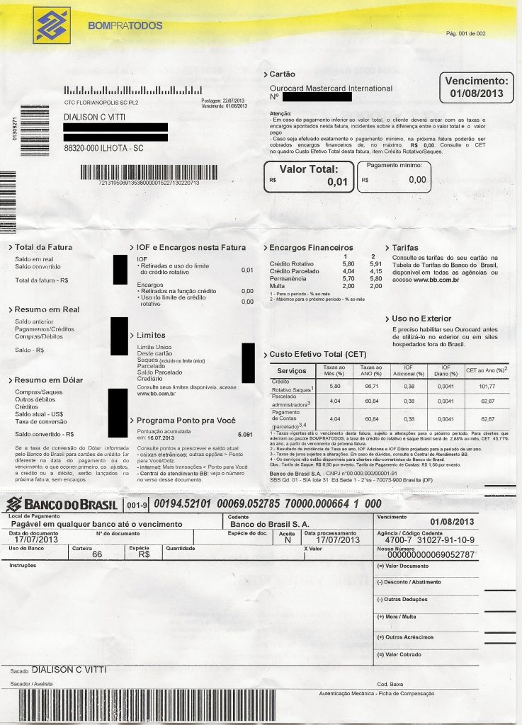 Fatura Ourocard