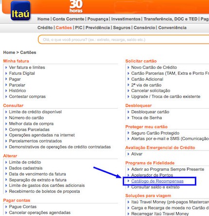 Resgate de pontos cartão de crédito itaú